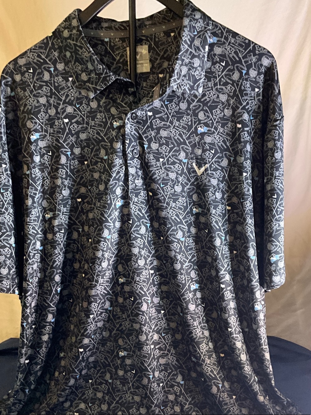 Callaway Black Polo with Light Gray and Pale Blue Golf Icon Print